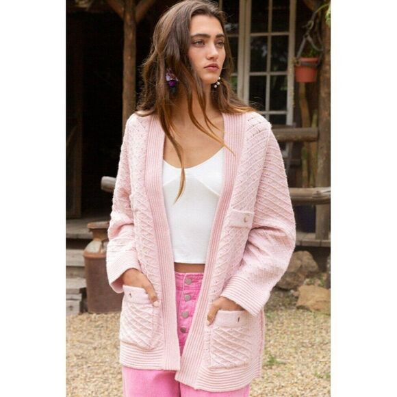 POL Sweaters - POL Clothing Women's Baby Pink Luxe Open Cardigan Sweater with Buttons YST174